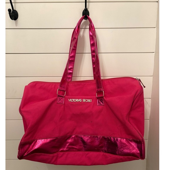 Victoria's Secret Pink Travel Duffel Bag Metallic Trim Gym Weekend Carry On - Picture 1 of 9